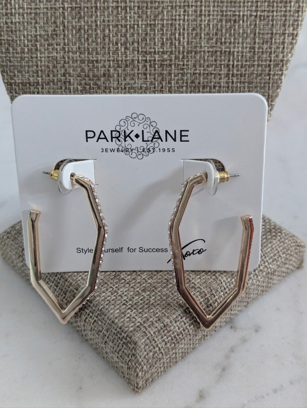 Park Lane Gold Faceted Hoop Earrings with Pavé Accent